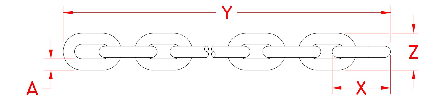 Stainless Steel Marine Chain Pre-Pack, C0132-0, Line Drawing Stainless Steel Marine Chain Pre-Pack, C0132-0, Line Drawing